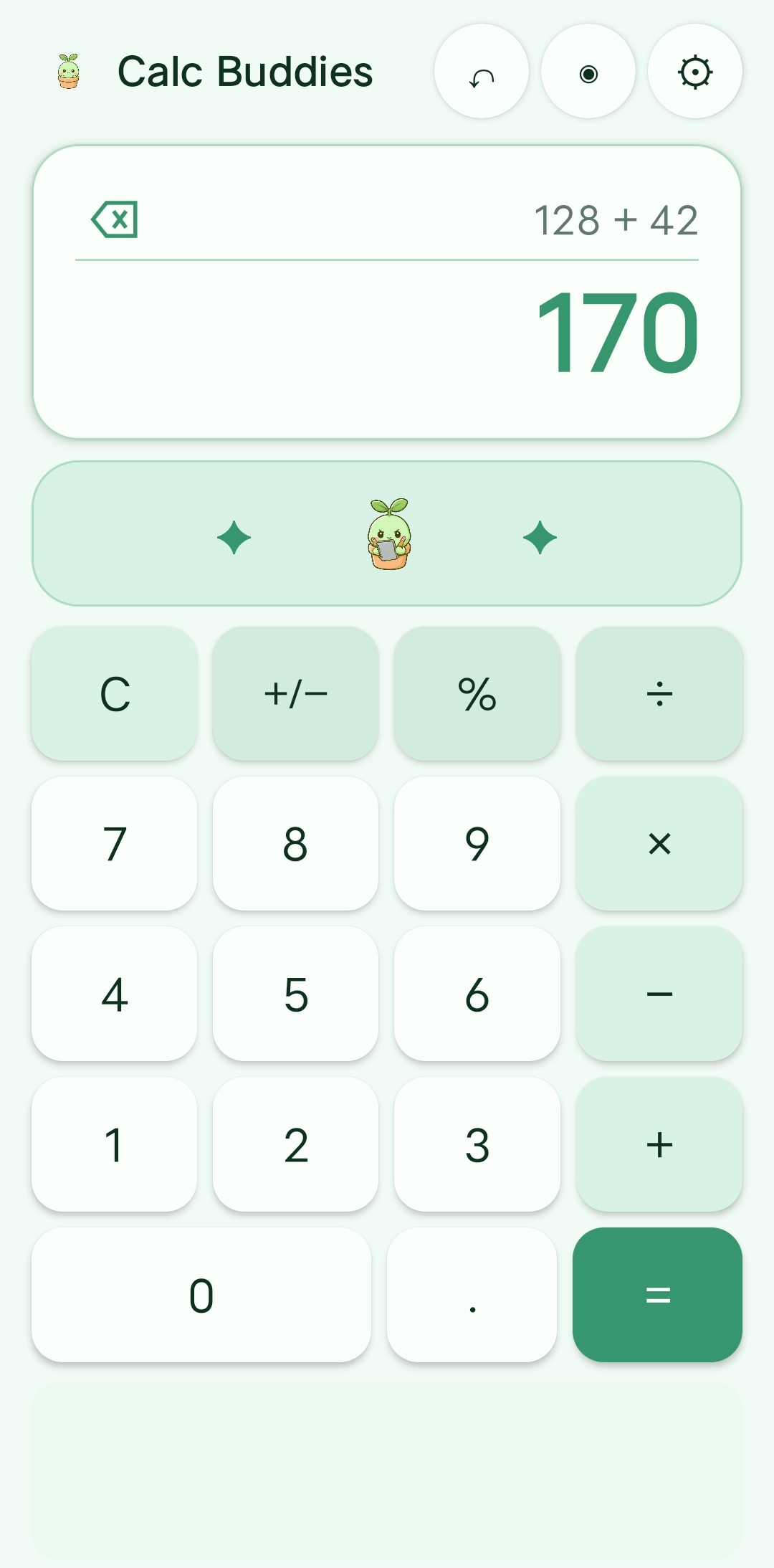 Sprout theme: The familiar calculator experience in Sprout’s fresh green theme.